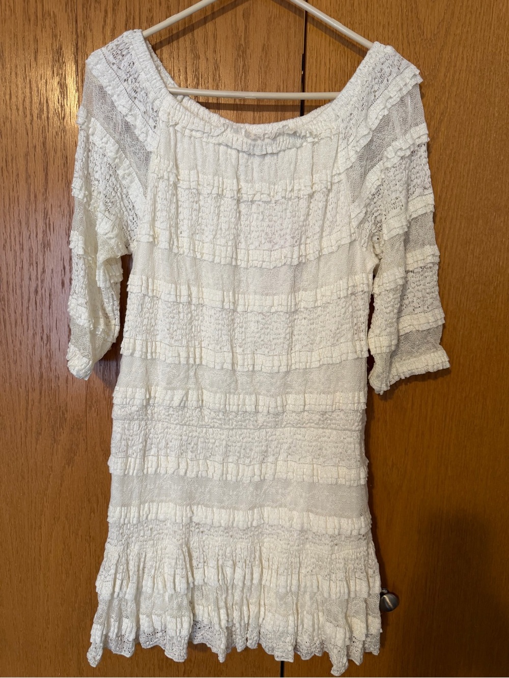 Candie's White Off-Shoulder Ruffle Knit Tunic